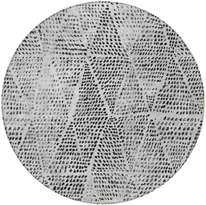 Pewter Blue Round Geometric Washable Non Skid Indoor Outdoor Area Rug Photo 5