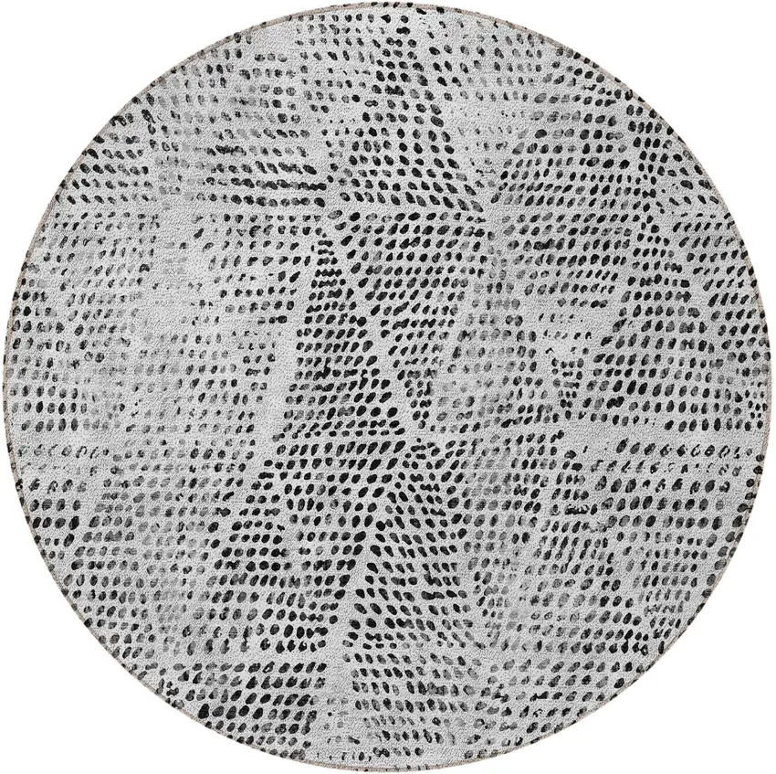 Pewter Blue Round Geometric Washable Non Skid Indoor Outdoor Area Rug Photo 5