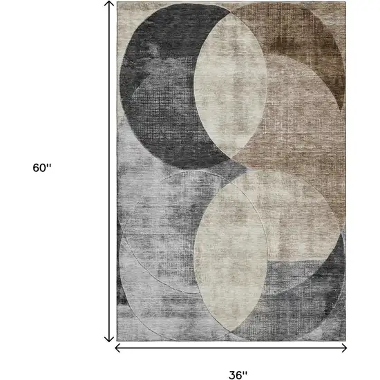 Pewter Brown And Beige Geometric Washable Area Rug With UV Protection Photo 3