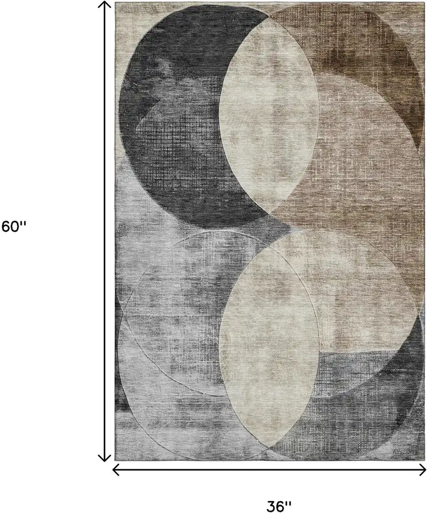 Pewter Brown And Beige Geometric Washable Area Rug With UV Protection Photo 3