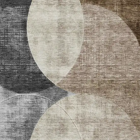 Pewter Brown And Beige Geometric Washable Area Rug With UV Protection Photo 2