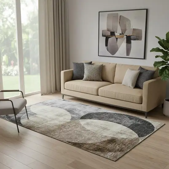 Pewter Brown And Beige Geometric Washable Area Rug With UV Protection Photo 2