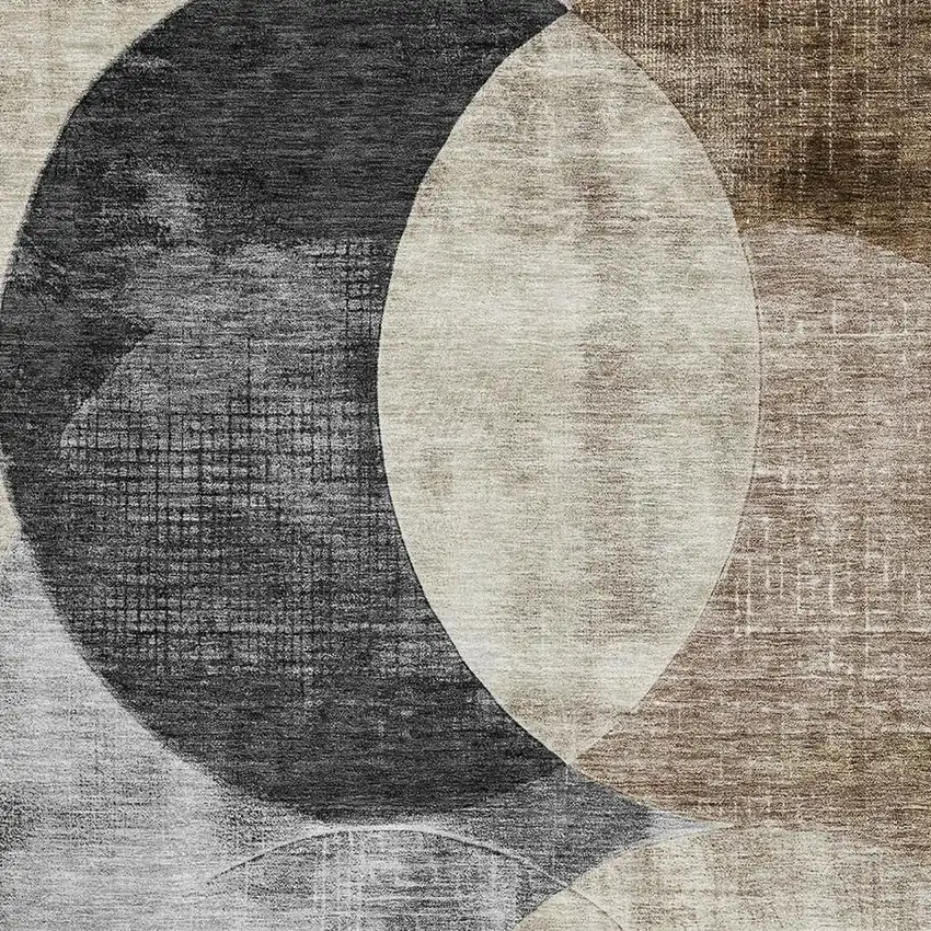 Pewter Brown And Beige Geometric Washable Area Rug With UV Protection Photo 2