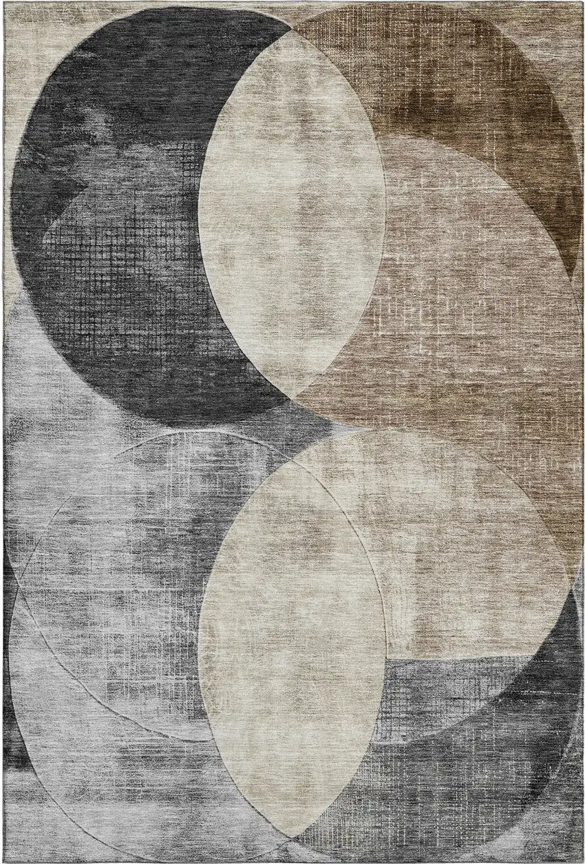 Pewter Brown And Beige Geometric Washable Area Rug With UV Protection Photo 1