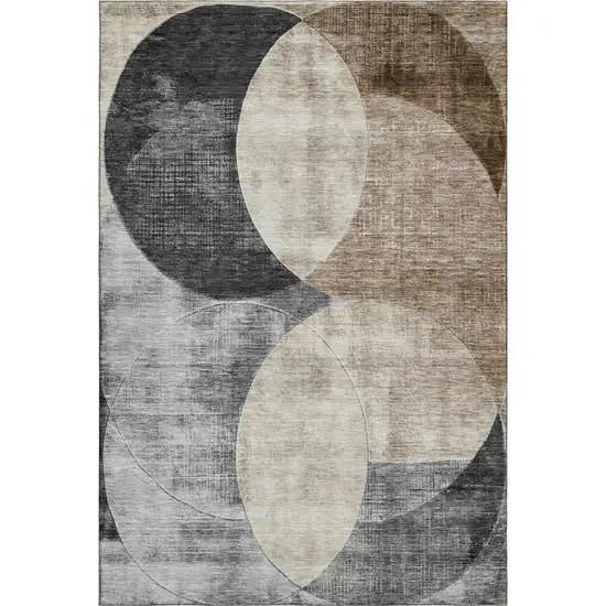 Pewter Brown And Beige Geometric Washable Area Rug With UV Protection Photo 1