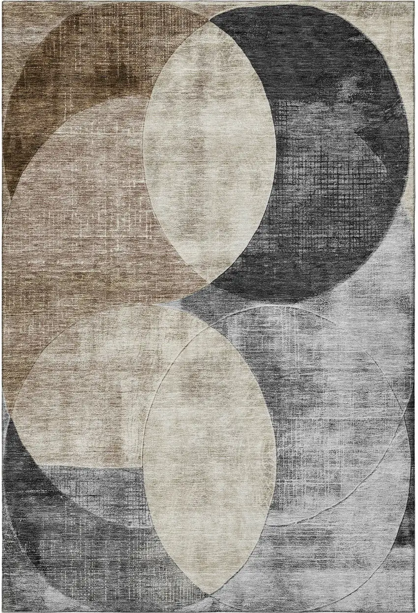 Pewter Brown And Beige Geometric Washable Area Rug With UV Protection Photo 3