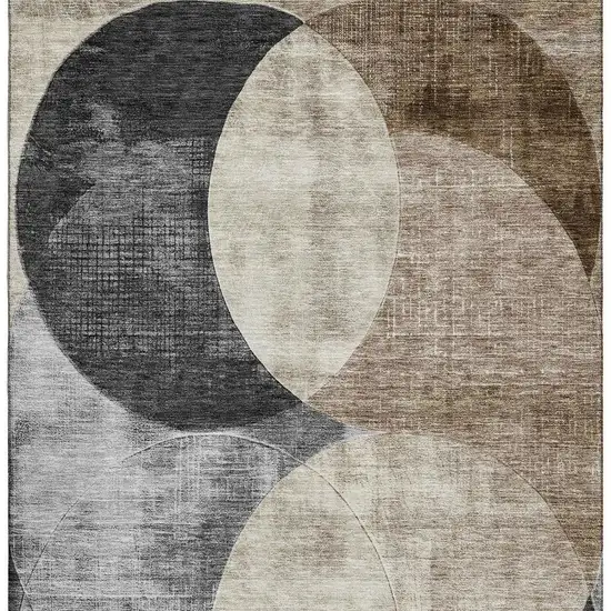 Pewter Brown And Beige Geometric Washable Area Rug With UV Protection Photo 2