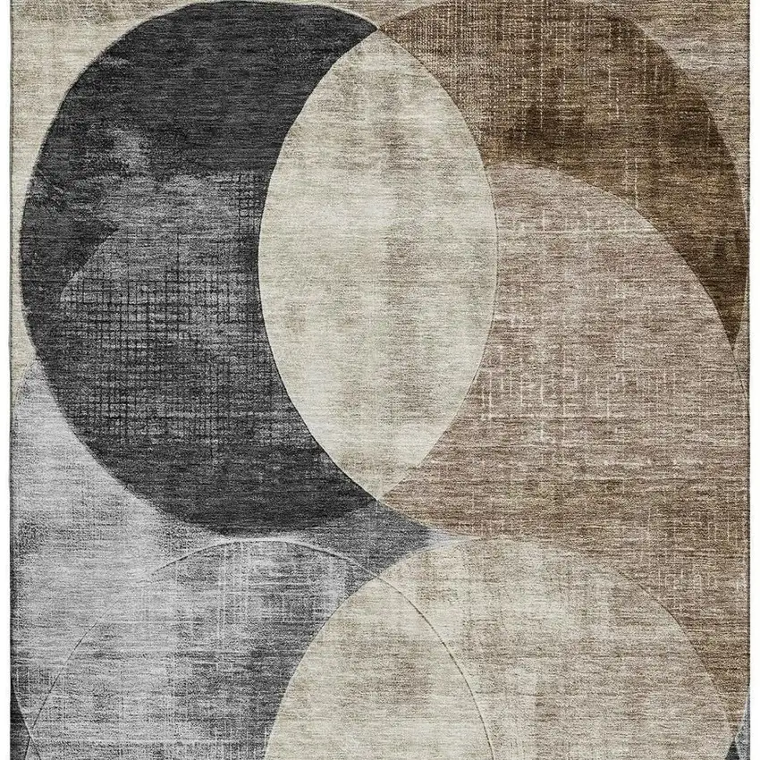 Pewter Brown And Beige Geometric Washable Area Rug With UV Protection Photo 2