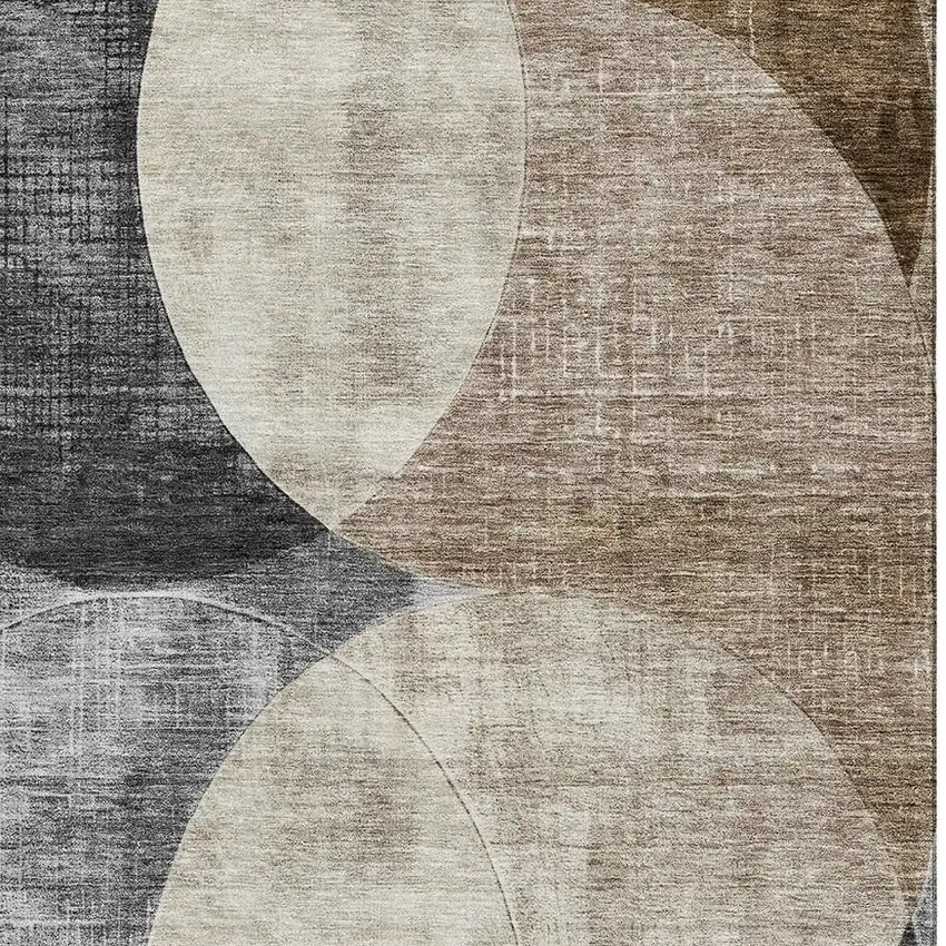 Pewter Brown And Beige Geometric Washable Area Rug With UV Protection Photo 2