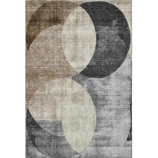 Pewter Brown And Beige Geometric Washable Area Rug With UV Protection Photo 3