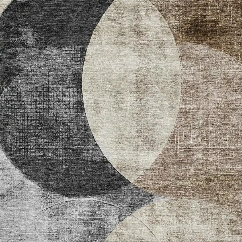 Pewter Brown And Beige Geometric Washable Area Rug With UV Protection Photo 2