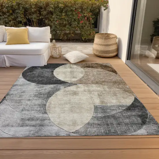 Pewter Brown And Charcoal Geometric Washable Indoor Outdoor Area Rug Photo 9