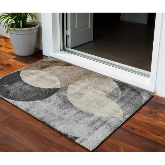 Pewter Brown And Charcoal Geometric Washable Indoor Outdoor Area Rug Photo 1