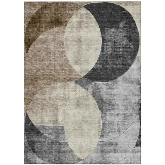 Pewter Brown And Charcoal Geometric Washable Indoor Outdoor Area Rug Photo 5