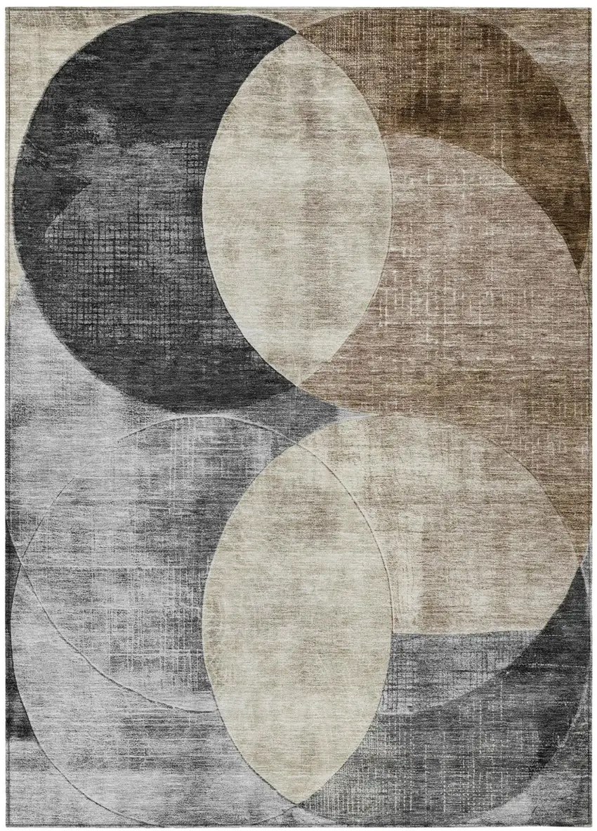 Pewter Brown And Charcoal Geometric Washable Indoor Outdoor Area Rug Photo 2