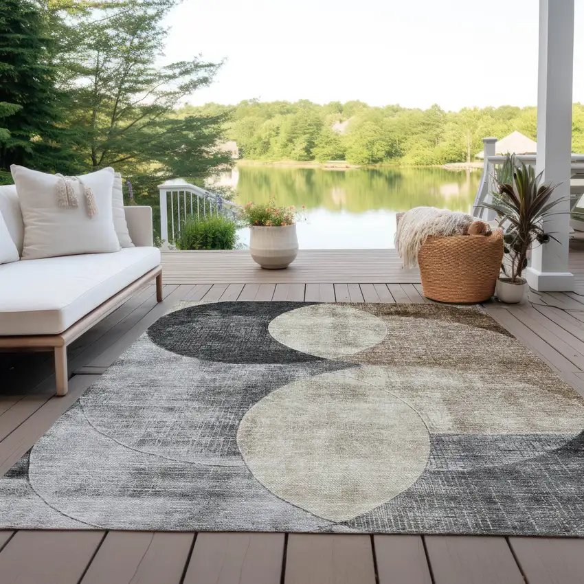 Pewter Brown And Charcoal Geometric Washable Indoor Outdoor Area Rug Photo 7