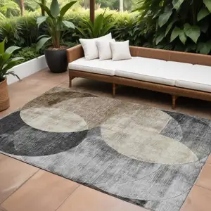 Photo of Pewter Brown And Charcoal Geometric Washable Indoor Outdoor Area Rug