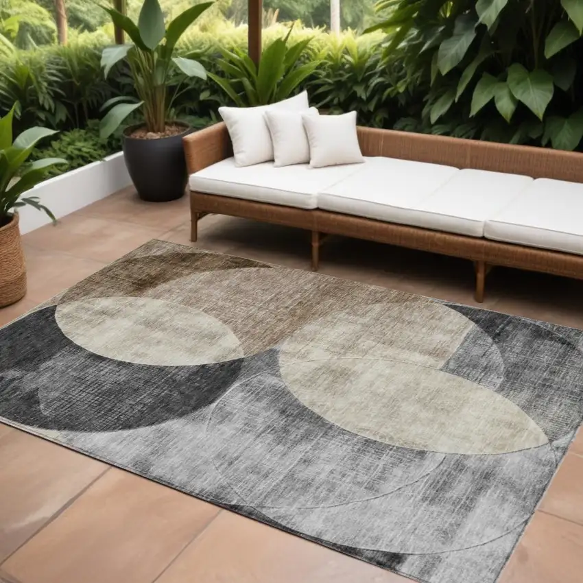 Pewter Brown And Charcoal Geometric Washable Indoor Outdoor Area Rug Photo 1