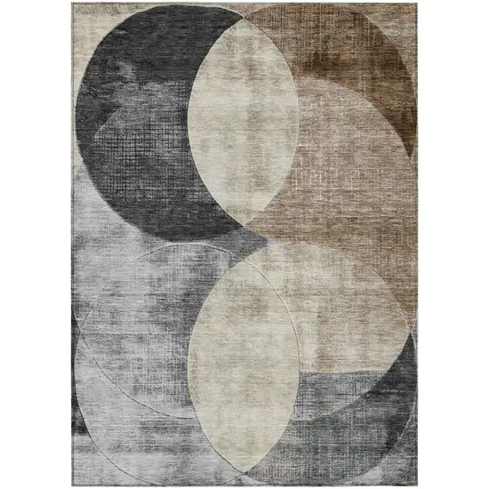 Pewter Brown And Charcoal Geometric Washable Indoor Outdoor Area Rug Photo 2