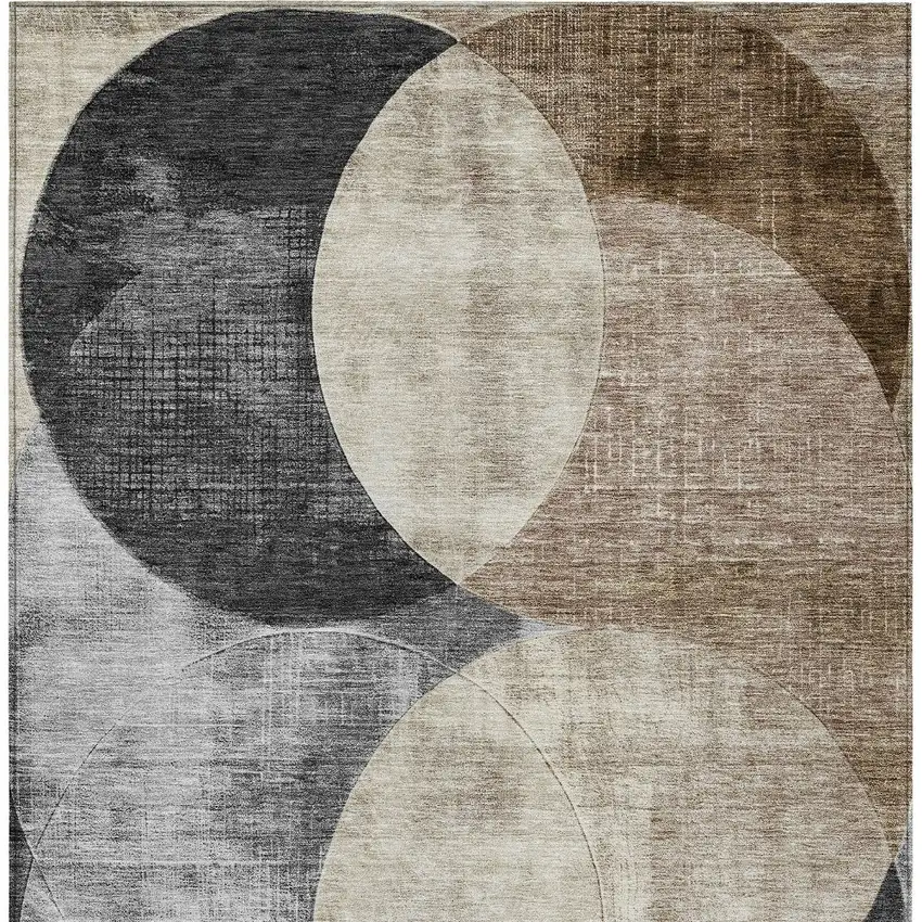 Pewter Brown And Charcoal Geometric Washable Indoor Outdoor Area Rug Photo 6