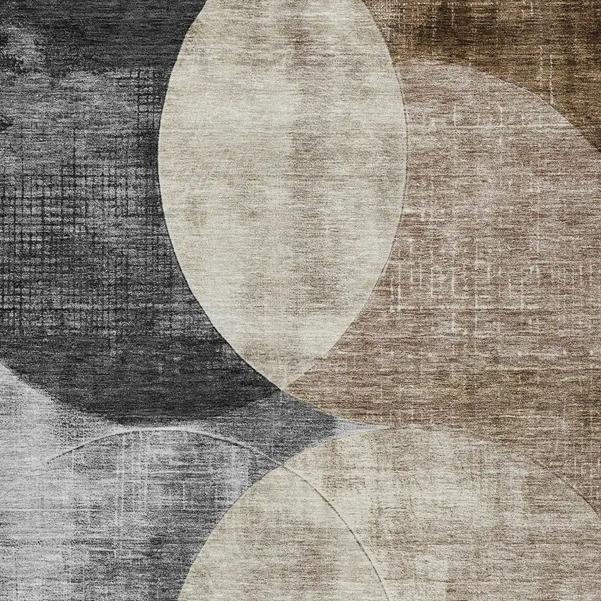 Pewter Brown And Charcoal Geometric Washable Indoor Outdoor Area Rug Photo 5