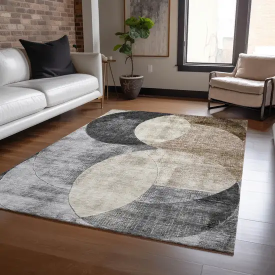 Pewter Brown And Charcoal Geometric Washable Indoor Outdoor Area Rug Photo 8