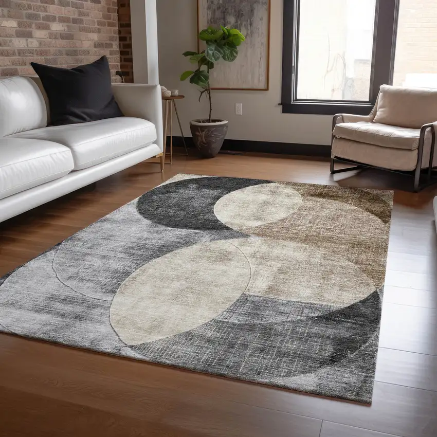Pewter Brown And Charcoal Geometric Washable Indoor Outdoor Area Rug Photo 8