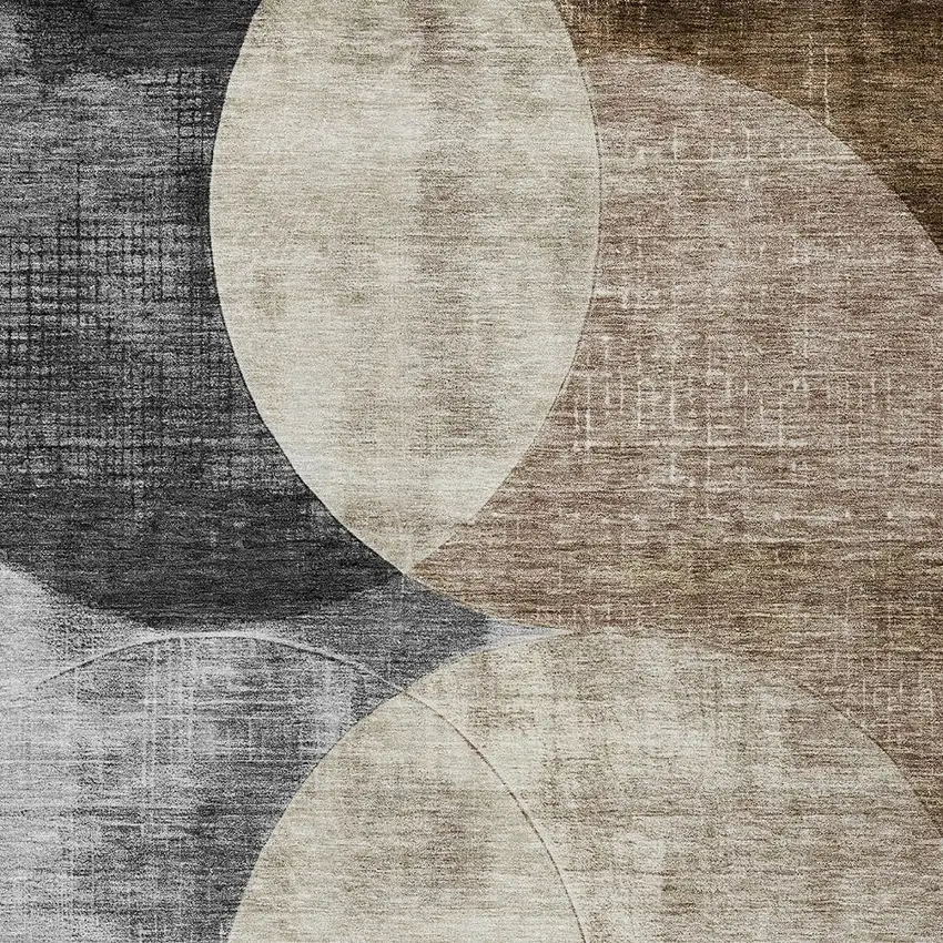 Pewter Brown And Charcoal Geometric Washable Indoor Outdoor Area Rug Photo 5