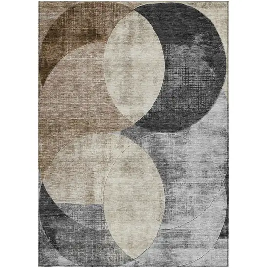 Pewter Brown And Charcoal Geometric Washable Indoor Outdoor Area Rug Photo 6