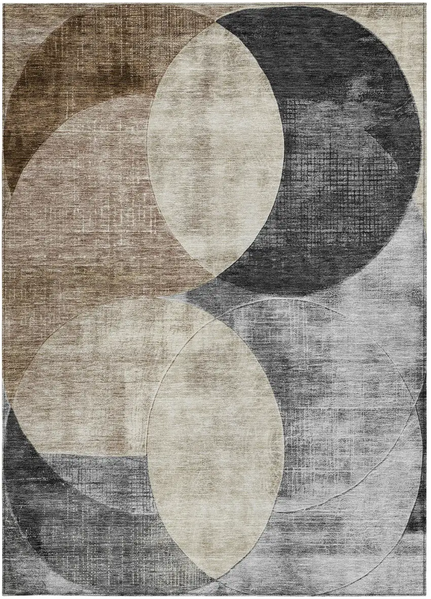 Pewter Brown And Charcoal Geometric Washable Indoor Outdoor Area Rug Photo 6