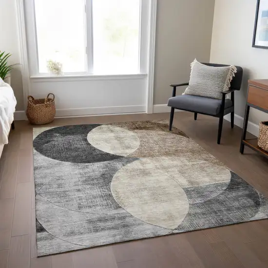 Pewter Brown And Charcoal Geometric Washable Indoor Outdoor Area Rug Photo 9