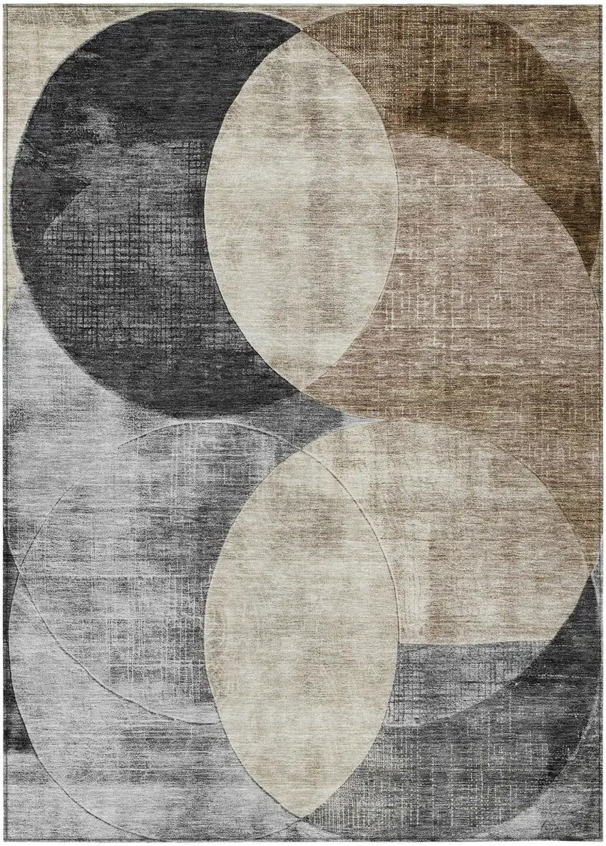 Pewter Brown And Charcoal Geometric Washable Indoor Outdoor Area Rug Photo 2