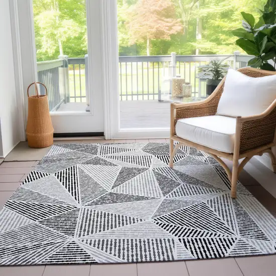 Pewter Charcoal And Gray Geometric Washable Indoor Outdoor Area Rug Photo 9