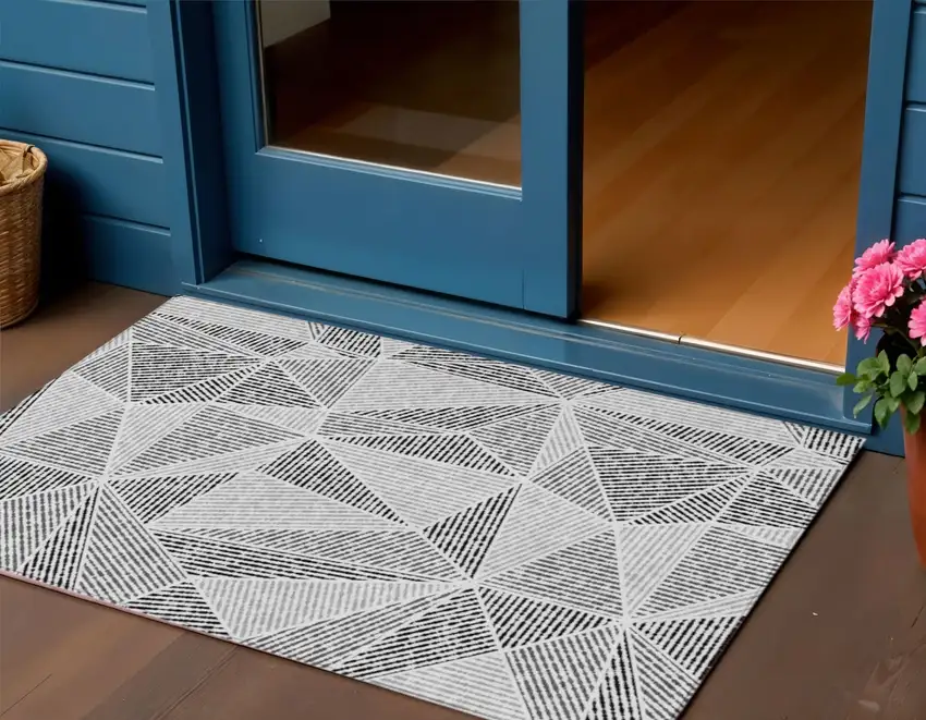 Pewter Charcoal And Gray Geometric Washable Indoor Outdoor Area Rug Photo 1