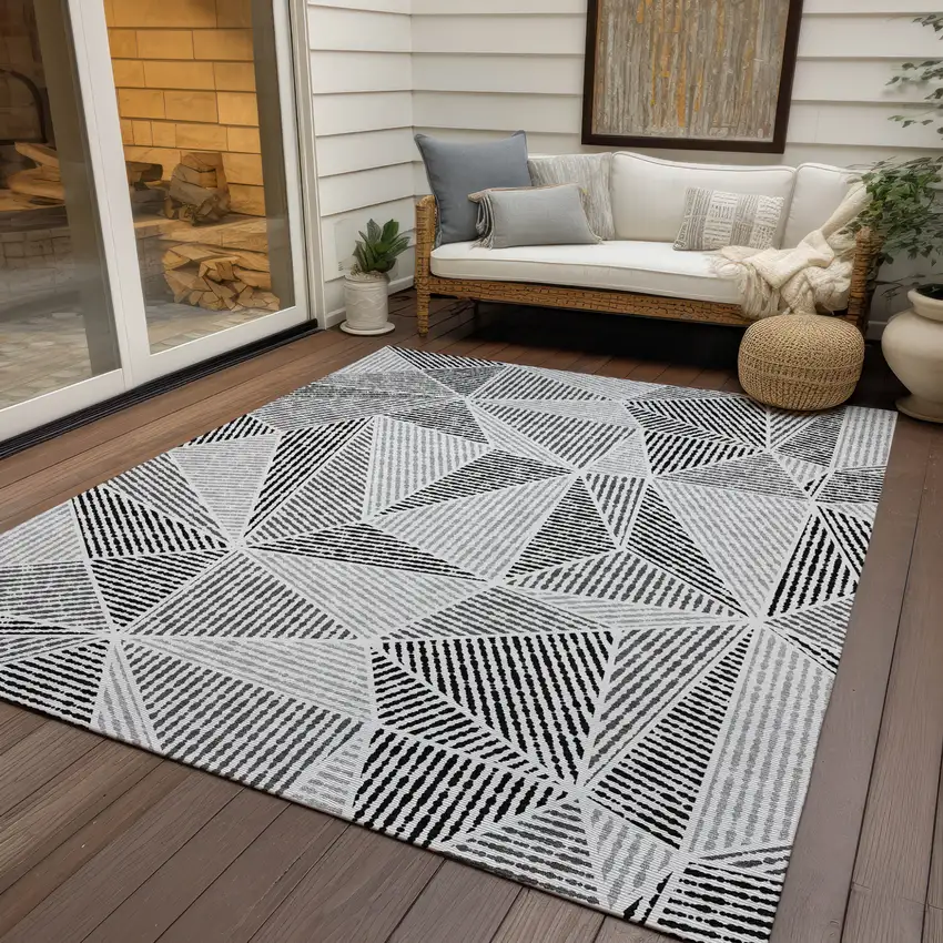 Pewter Charcoal And Gray Geometric Washable Indoor Outdoor Area Rug Photo 9