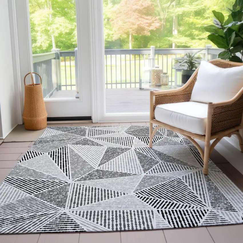 Pewter Charcoal And Gray Geometric Washable Indoor Outdoor Area Rug Photo 8