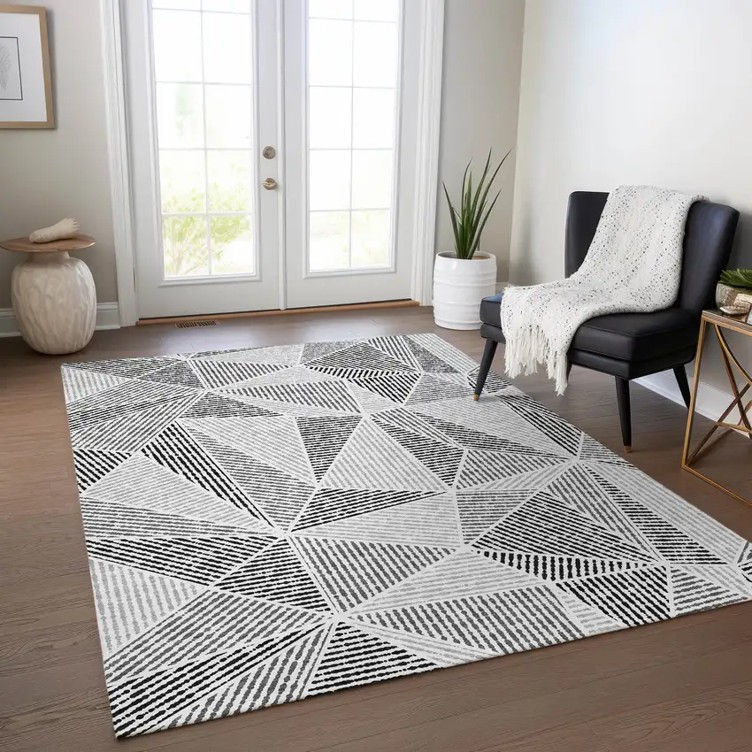 Pewter Charcoal And Gray Geometric Washable Indoor Outdoor Area Rug Photo 7