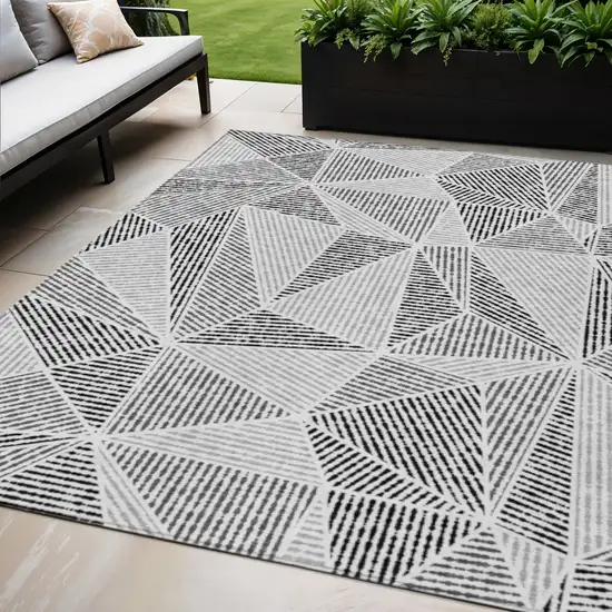 Pewter Charcoal And Gray Geometric Washable Indoor Outdoor Area Rug Photo 1