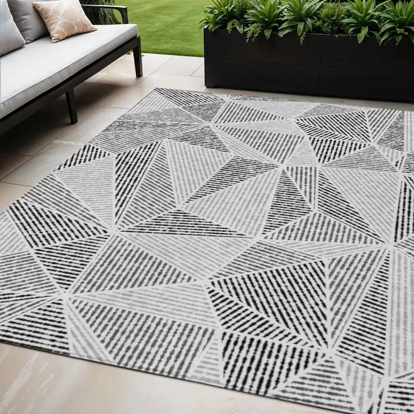 Pewter Charcoal And Gray Geometric Washable Indoor Outdoor Area Rug Photo 1