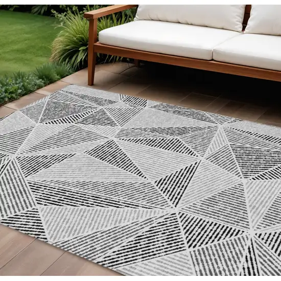 Pewter Charcoal And Gray Geometric Washable Indoor Outdoor Area Rug Photo 1