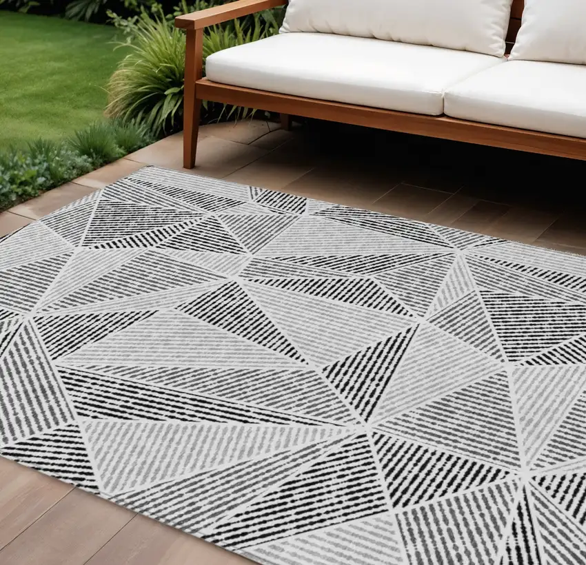 Pewter Charcoal And Gray Geometric Washable Indoor Outdoor Area Rug Photo 1