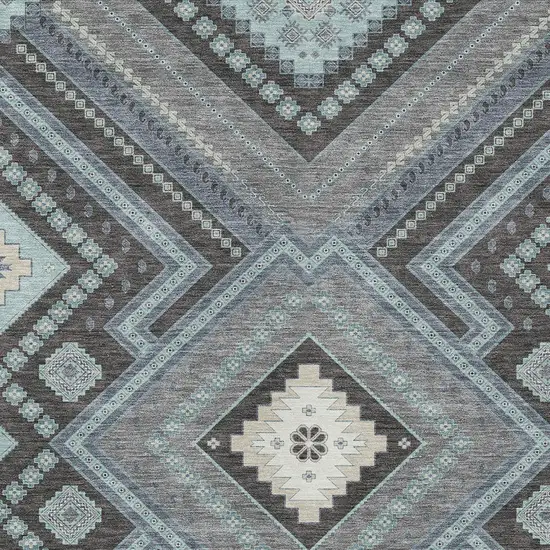 Pewter Charcoal And Sky Blue Tribal Washable Indoor Outdoor Area Rug Photo 5
