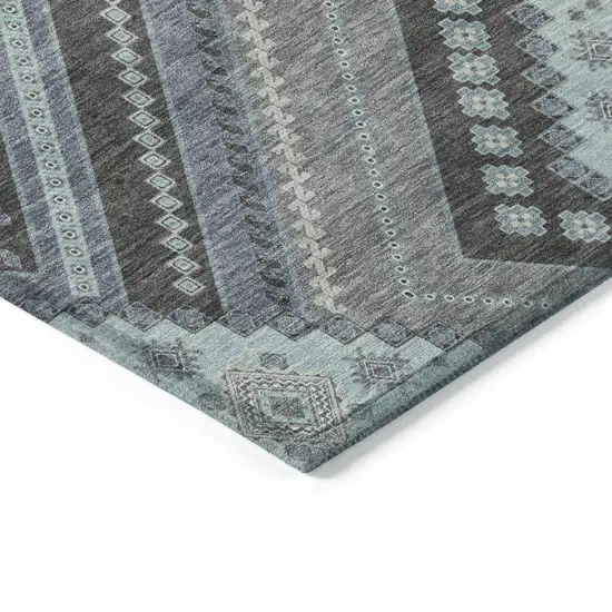 Pewter Charcoal And Sky Blue Tribal Washable Indoor Outdoor Area Rug Photo 3