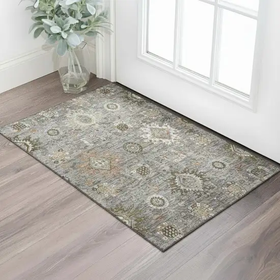 Pewter Copper And Beige Oriental Washable Area Rug With UV Protection Photo 2