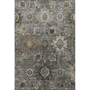 Photo of Pewter Copper And Beige Oriental Washable Area Rug With UV Protection