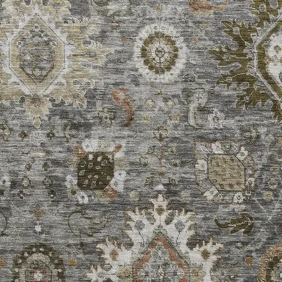 Pewter Copper And Beige Oriental Washable Area Rug With UV Protection Photo 3