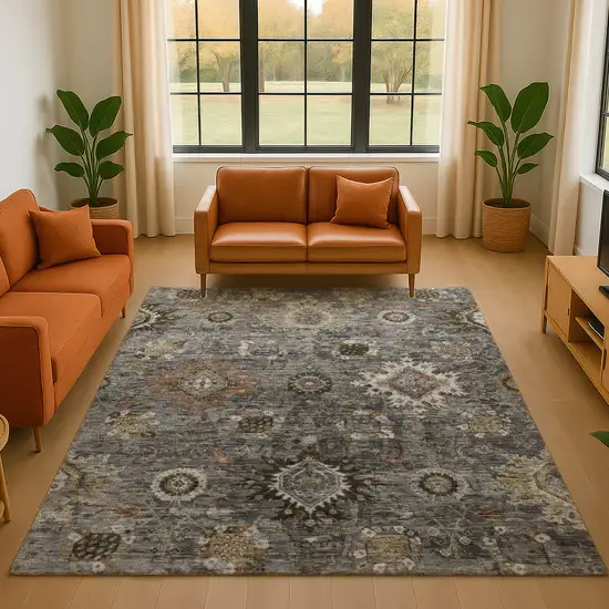 Pewter Copper And Beige Oriental Washable Area Rug With UV Protection Photo 5