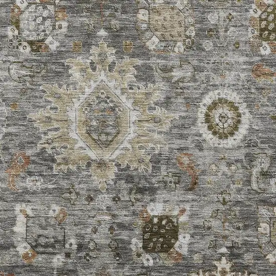 Pewter Copper And Beige Oriental Washable Area Rug With UV Protection Photo 3