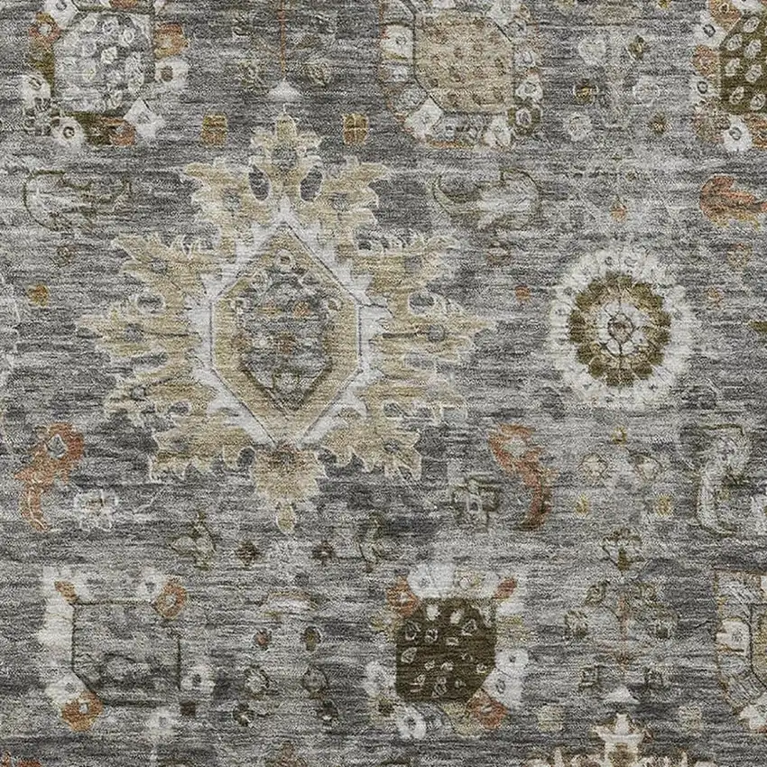 Pewter Copper And Beige Oriental Washable Area Rug With UV Protection Photo 3