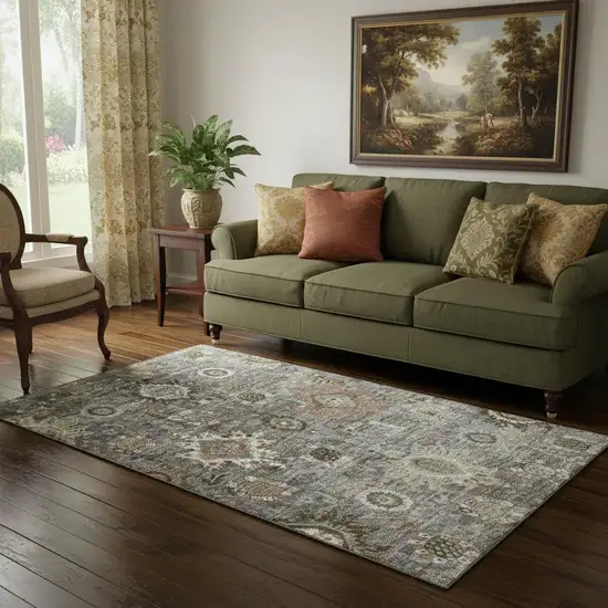 Pewter Copper And Beige Oriental Washable Area Rug With UV Protection Photo 2